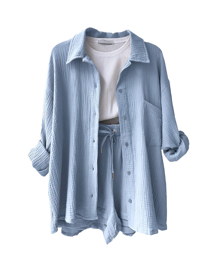 Maylee – Summer Two-Piece Set with Texture & Button Placket