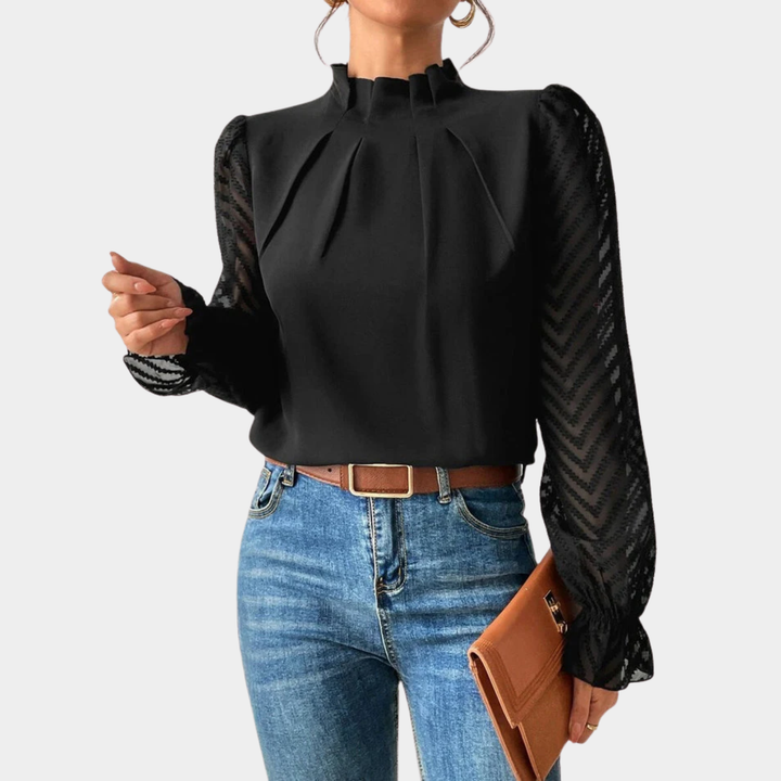 Tegan – Pleated Blouse with Transparent Sleeves
