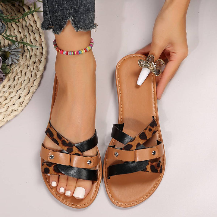 Aurora Leopard Cross Strap Sandals