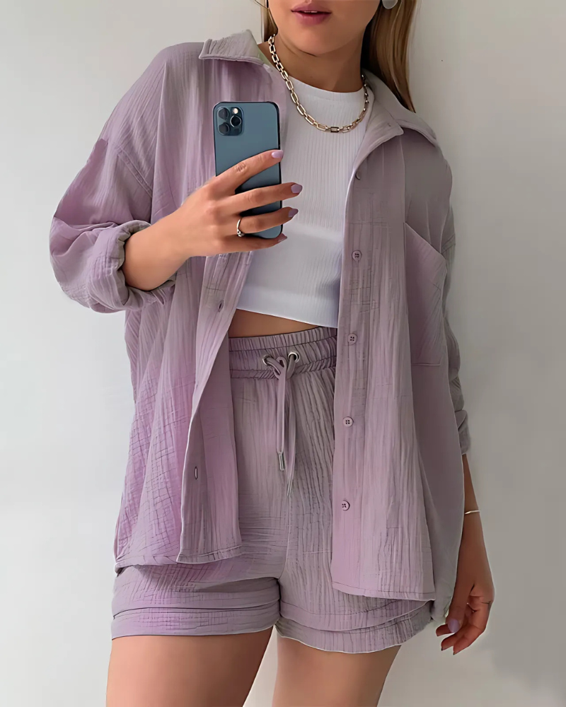 Maylee – Summer Two-Piece Set with Texture & Button Placket