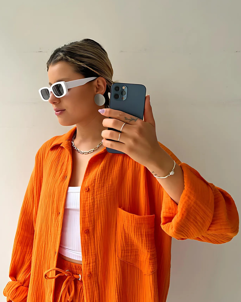 Maylee – Summer Two-Piece Set with Texture & Button Placket