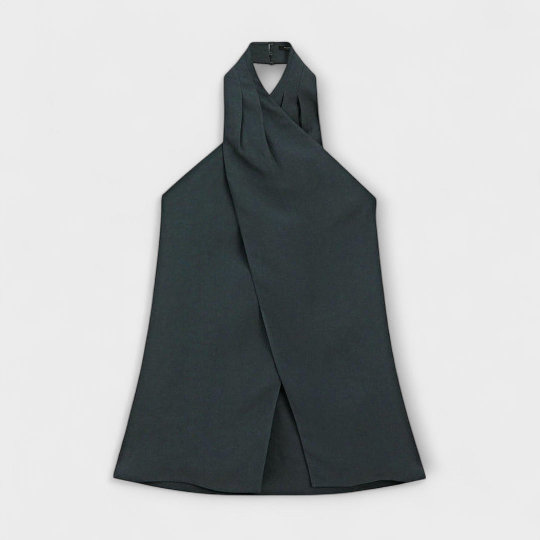 Hannah - Blue Halter Neck Top with Back Cutout