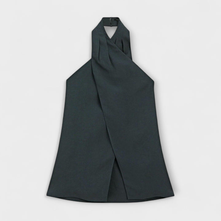 Hannah - Blue Halter Neck Top with Back Cutout