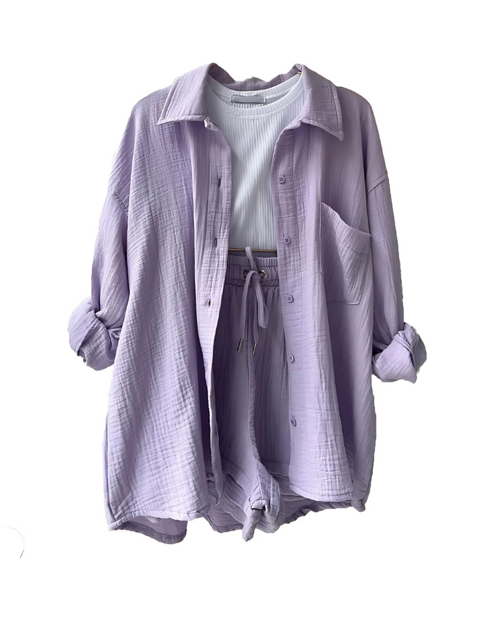 Maylee – Summer Two-Piece Set with Texture & Button Placket