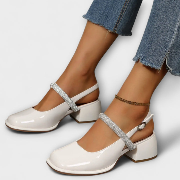 Celandra - Mary Janes with Glitter Straps and Block Heel