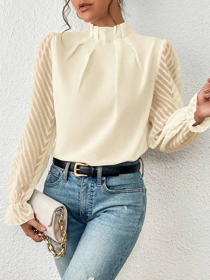 Tegan – Pleated Blouse with Transparent Sleeves