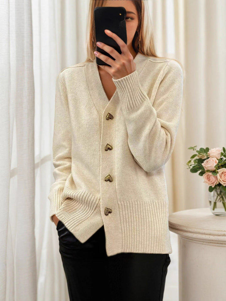 Adele - Elegant Heart Button Cardigan
