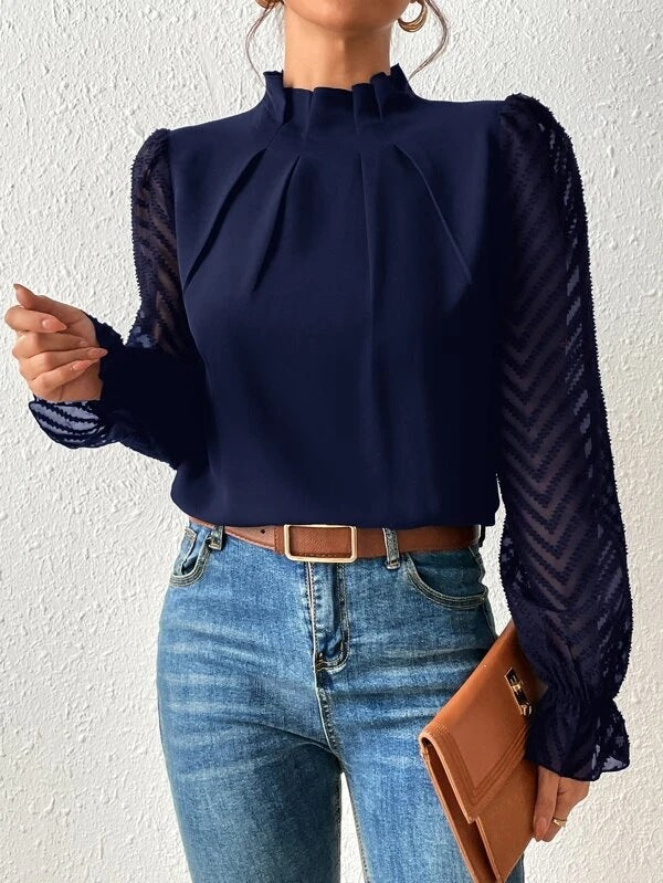 Tegan – Pleated Blouse with Transparent Sleeves