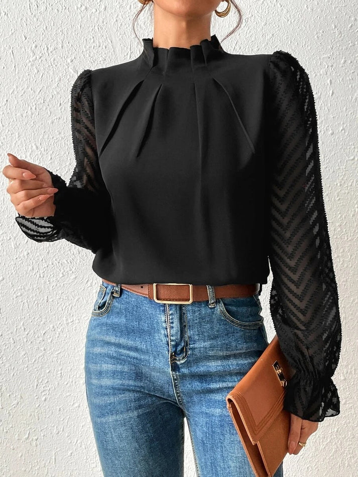 Tegan – Pleated Blouse with Transparent Sleeves