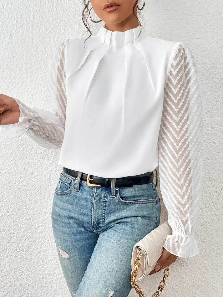 Tegan – Pleated Blouse with Transparent Sleeves