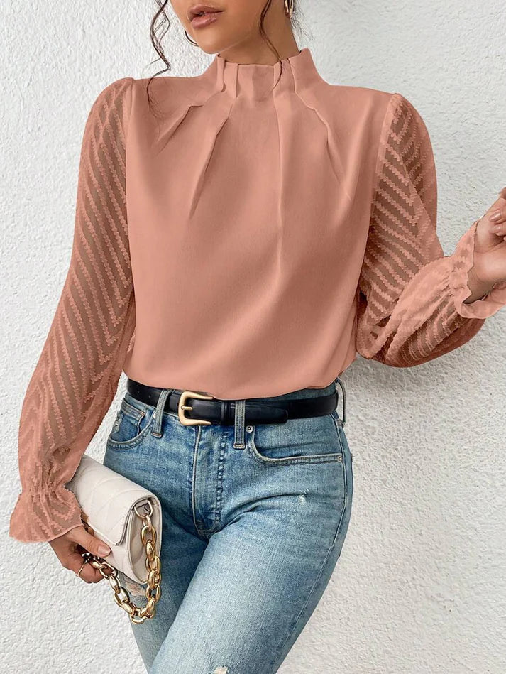Tegan – Pleated Blouse with Transparent Sleeves