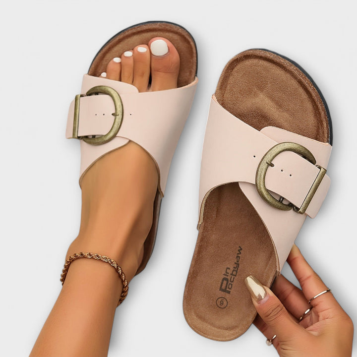 Aurora - Women's Cork Slide Sandals with Buckle Strap Design