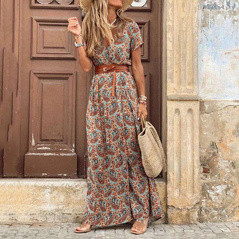 Liora - Maxi Ibiza Dress in Hippie Style + FREE Belt